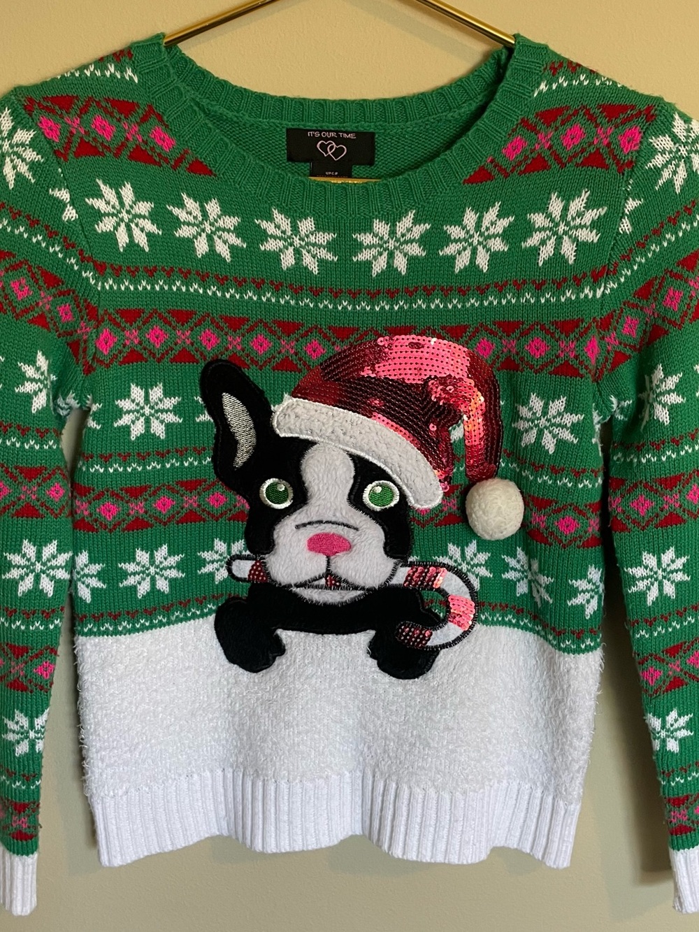 It's Our Time Green & White Holiday Puppy Sweater